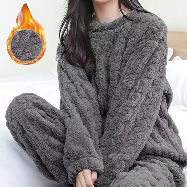 Conjuntos de 2 piezas de otoño para mujer, conjunto de lana acanalada de terciopelo grueso, jersey y pantalones, conjuntos de pijama informales para mujer 2024