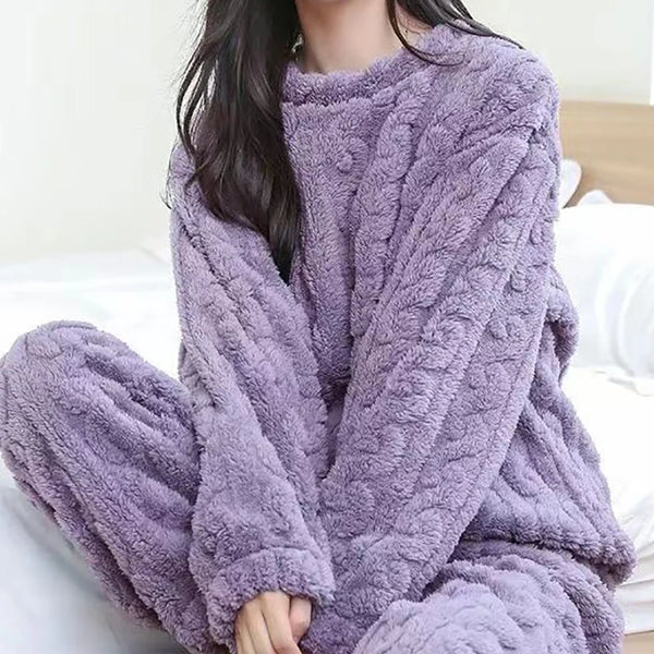 Conjuntos de 2 piezas de otoño para mujer, conjunto de lana acanalada de terciopelo grueso, jersey y pantalones, conjuntos de pijama informales para mujer 2024