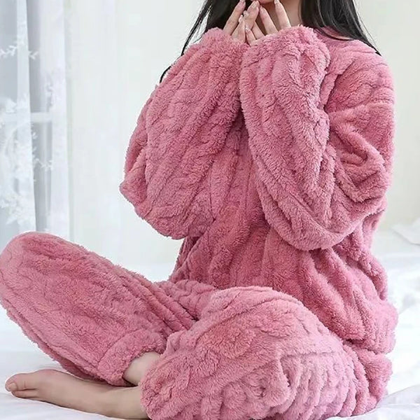 Conjuntos de 2 piezas de otoño para mujer, conjunto de lana acanalada de terciopelo grueso, jersey y pantalones, conjuntos de pijama informales para mujer 2024